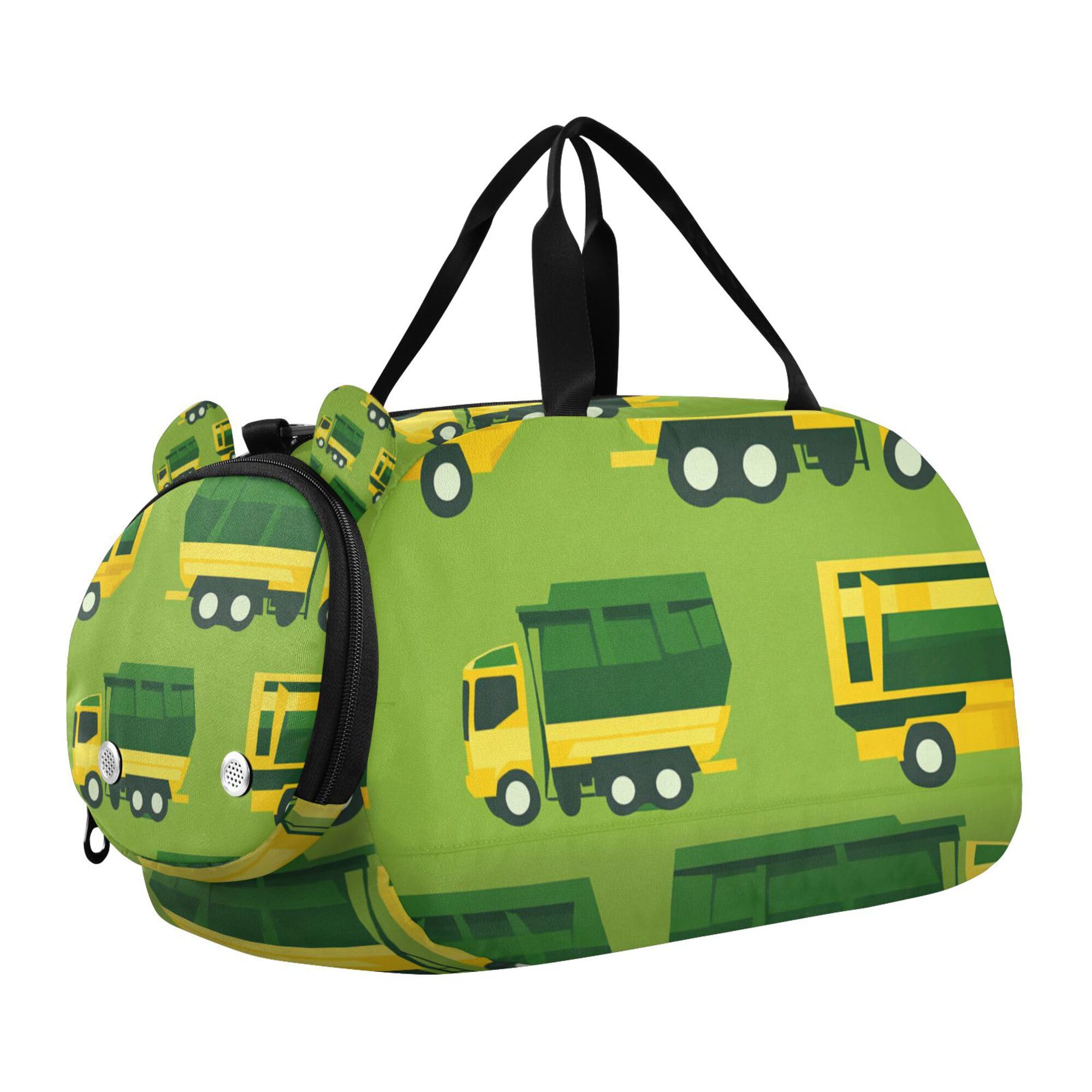 Glaphy Garbage Truck Cars Pattern Duffle Bag for Toddler Boys Girls, Gym Sports Bag with Shoe Compartments, Kids Travel Overnight Weekender Shoulder Bag