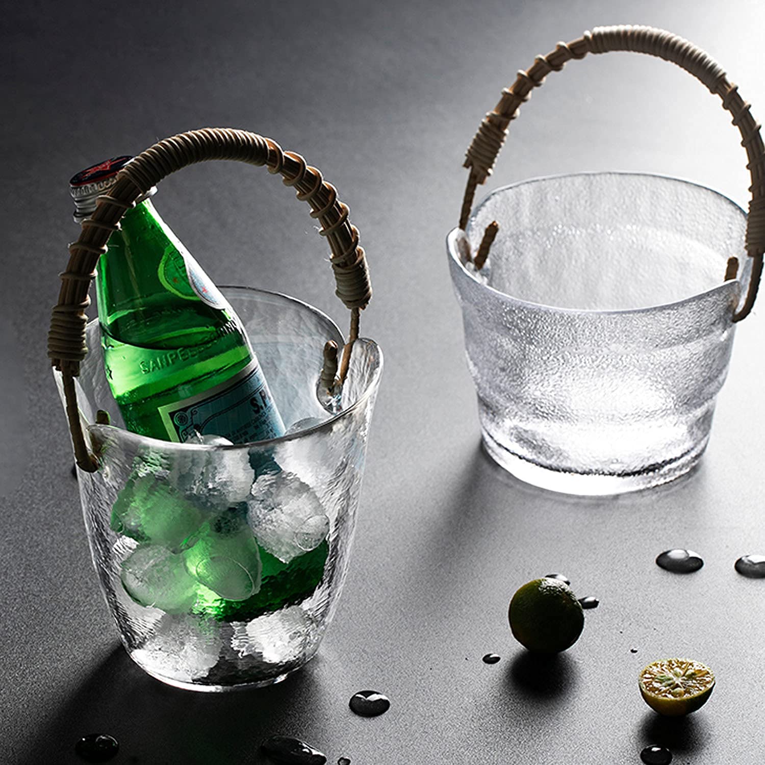 Cubo Cubo de Hielo con Tapa y Pinzas para Hielo Cubo de Hielo Botellas de Vino o champán Cubo de Cerveza Cubos de Hielo de Vidrio Transparente para el hogar con asa