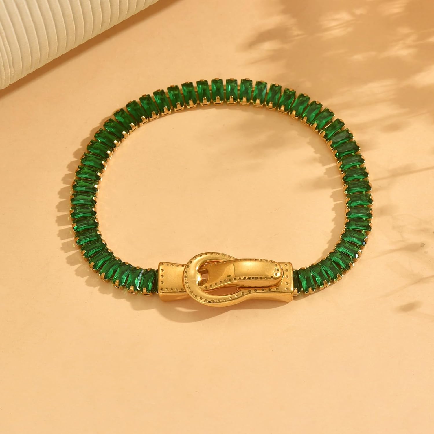 Colorful Tennis Bracelet for Women, 18K Gold Plated 5mm Rectangle Cubic Zirconia Simulated Diamond Bracelet, Size 7.7 Inch, Trendy Christmas Gifts - Image 5