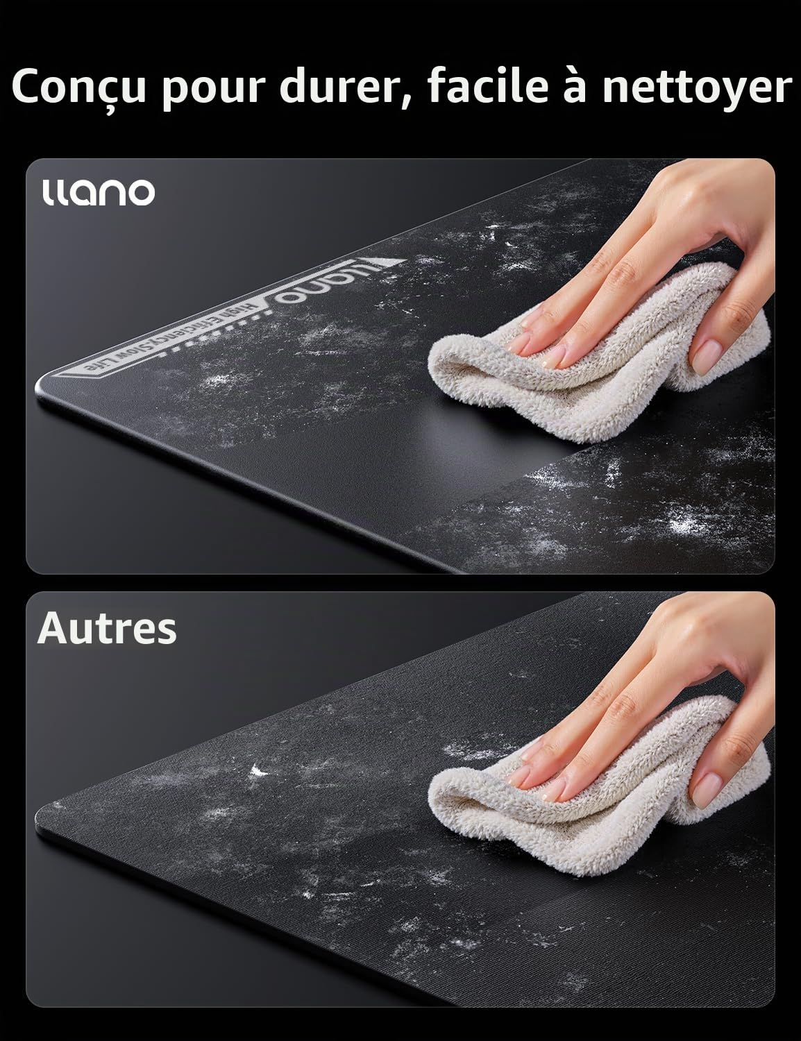 llano Tapis de Souris en Verre Trempé pour le Jeu Précision Incroyable de 0,8 μ Tapis de Souris Gaming avec Base Antidérapante Facile à Nettoyer Chiffon Antipoussière Inclus 45 × 40 cm Épaisseur: 3 mm