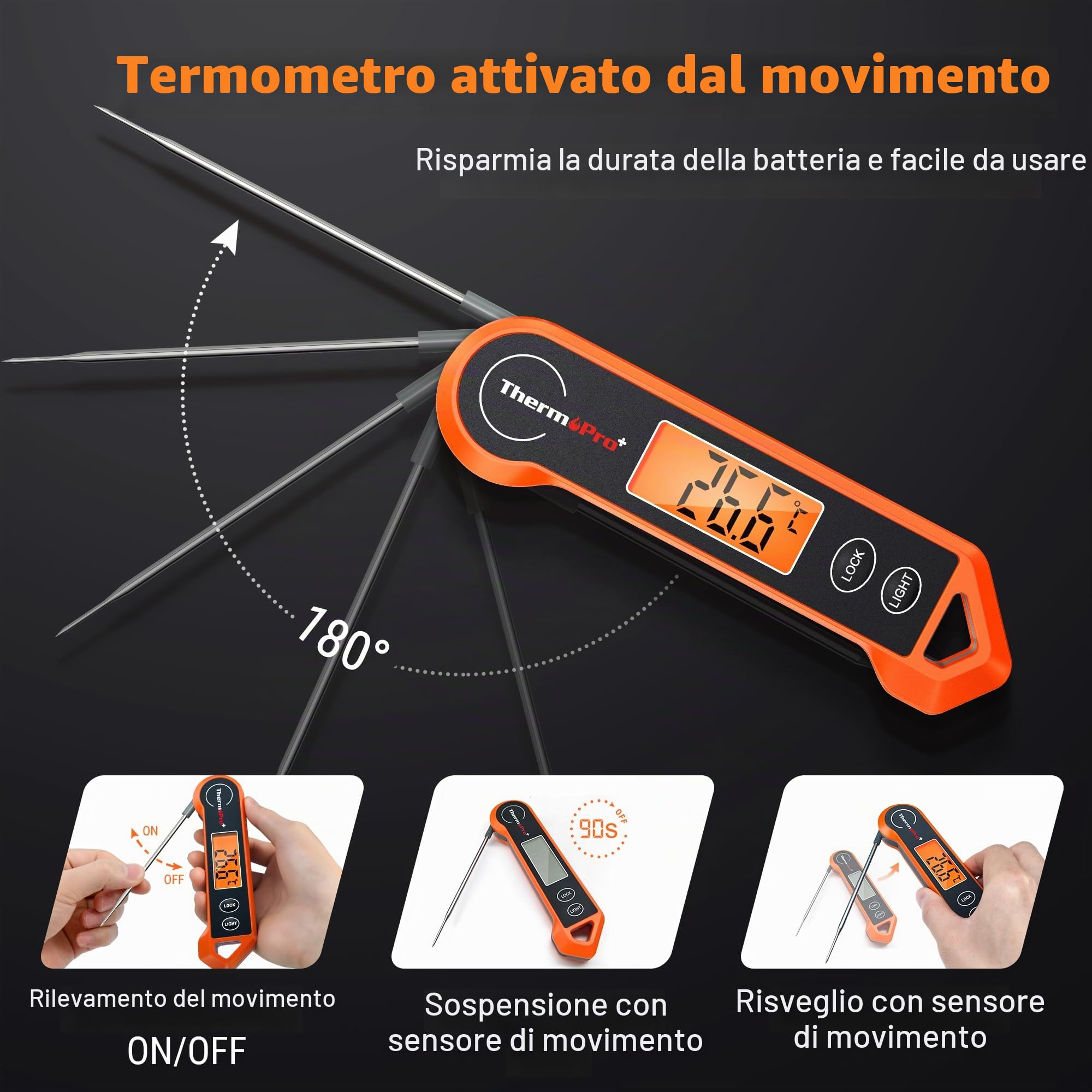 ThermoPro TP19H Termometro digitale per carne per cucinare con retroilluminazione ambidestra, impermeabile per alimenti da cucina BBQ Grill Affumicatore Olio per friggere Caramelle Lettura istantanea