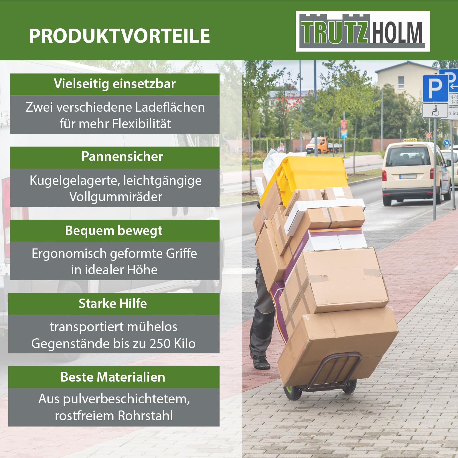 TRUTZHOLM Paketkarre mit extra Ladefläche 42 cm Traglast 250 kg Stahlrahmen klappbar Sackkarre Stapelkarre