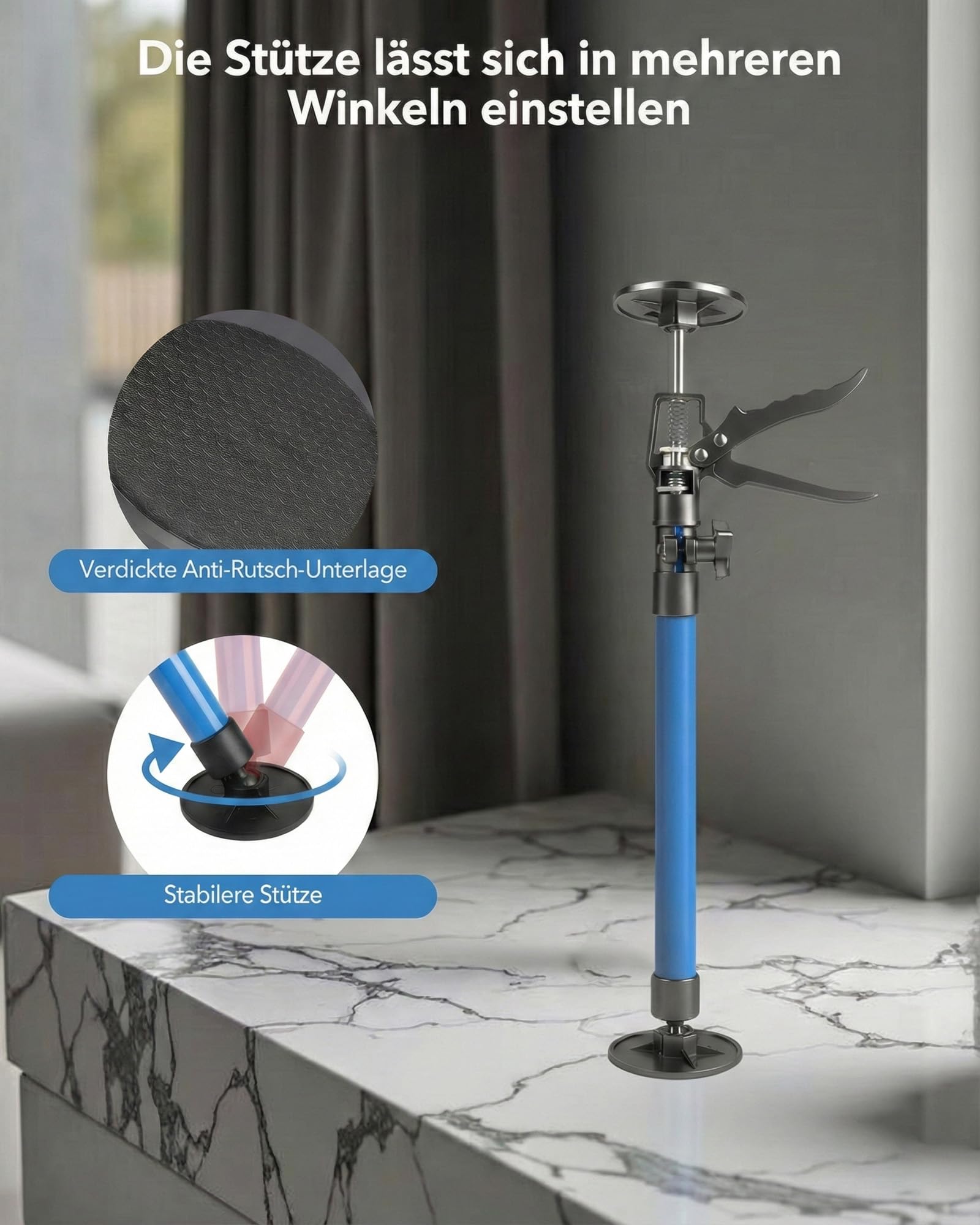 2 Stück Deckenstütze Montagestütze Einhandstütze Teleskopstütze: 50-115cm Zargenspanner Schrankheber mit 360° Drehung 50 kg Tragkraft für Deckenplatten Küchenmontage Heimwerker