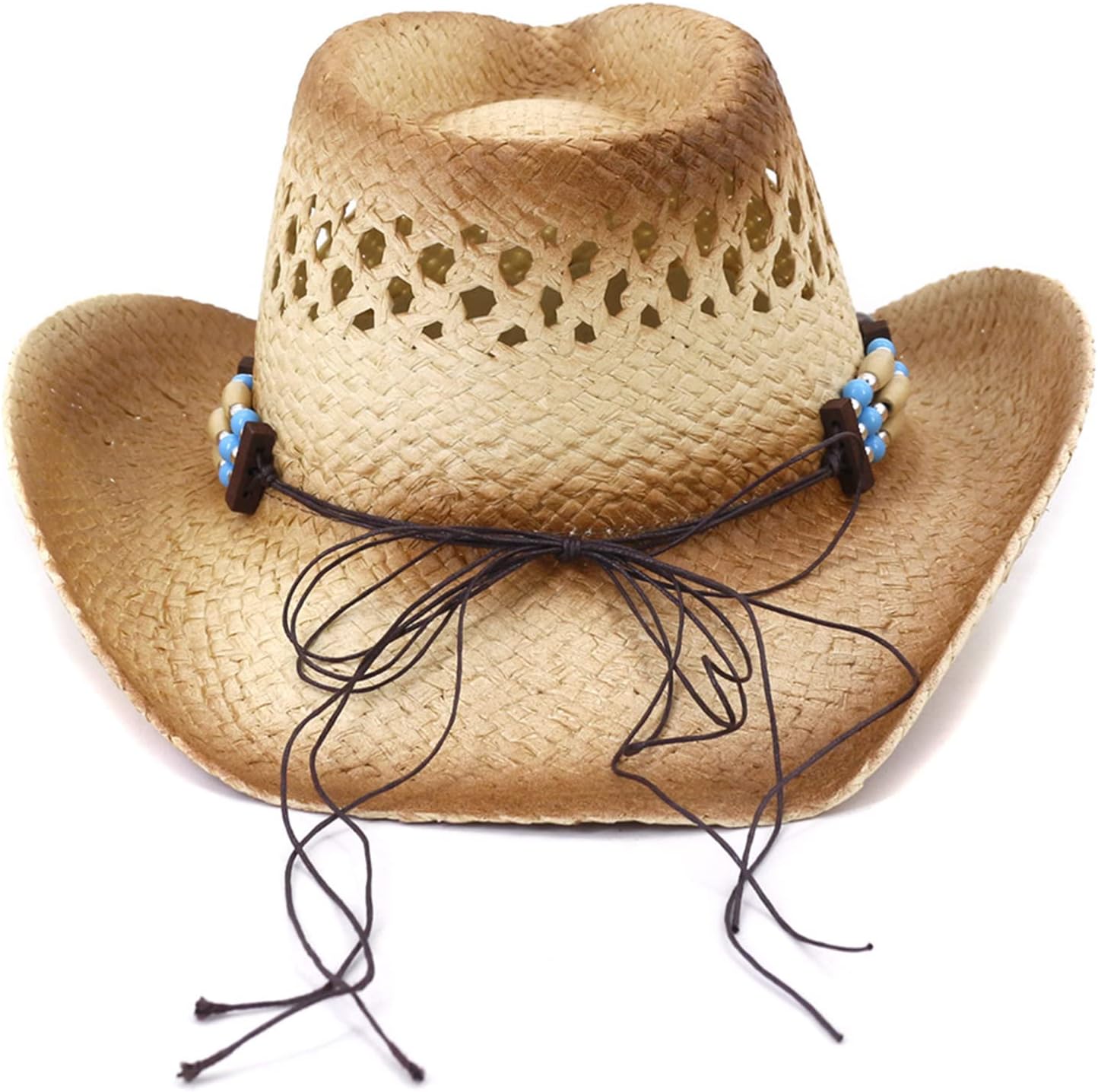 Unisex Crochet Anti-uv Cowboy Hat for Sun for Protection Party with Turquoise Decor Cowboy Top Cap with Lar Cattleman Color