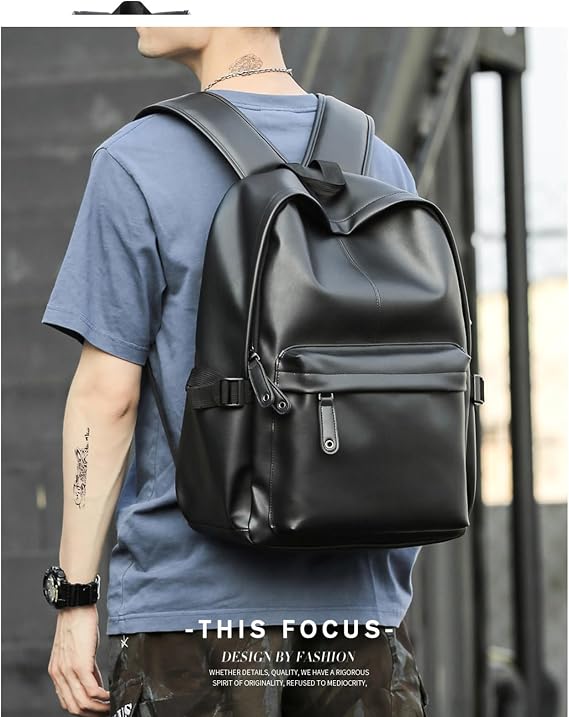 Leather PU Backpack for Men & Deman Vintage Water-Repellent Uni Work Travel Daypack School Backpack with Laptop Compartment Black, Black-o, L, Rucksack Backpacks