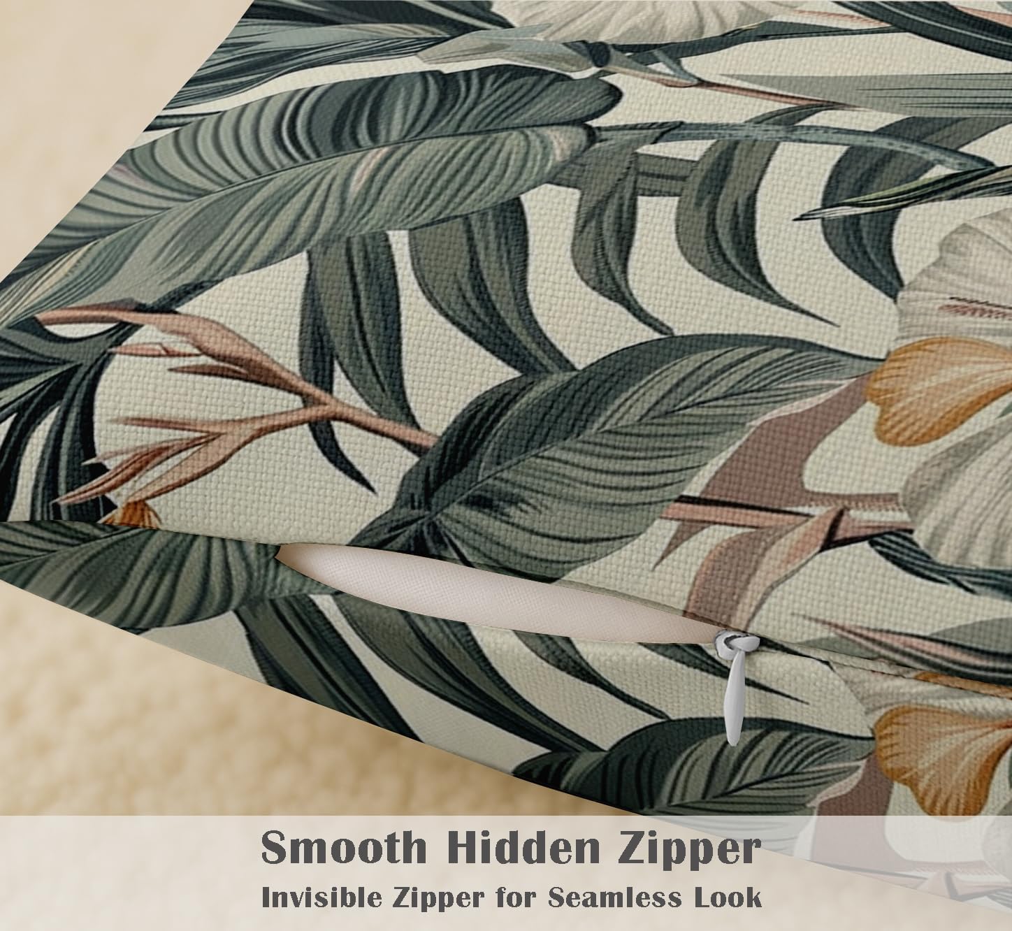 Green Cotton Cushion Covers Set of 4, 16x16 Inch, Dual-Sided Print, Hidden Zipper Closure - Tropical Print