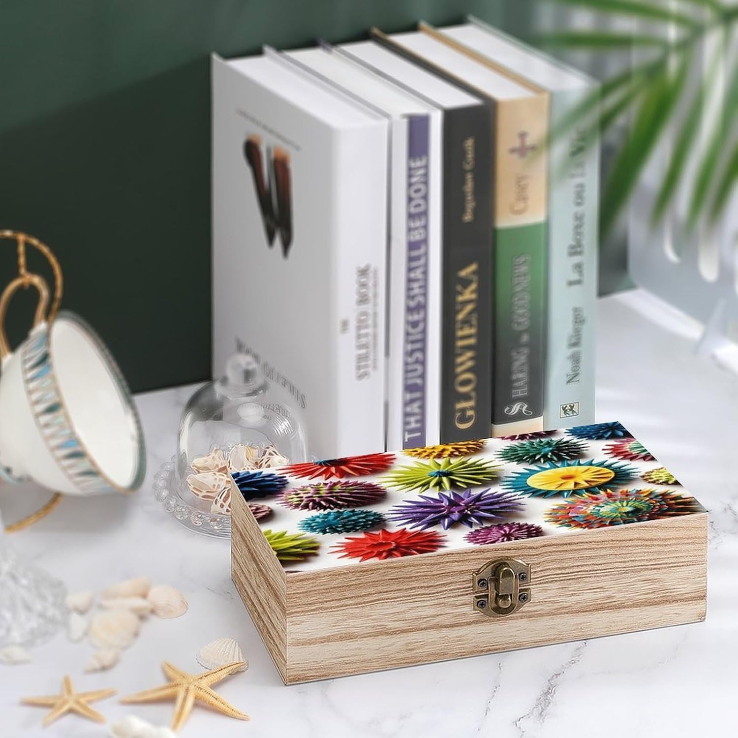 Colorful Sea Urchin Wooden Storage Box Keepsake Box with Hinged Lid image 4