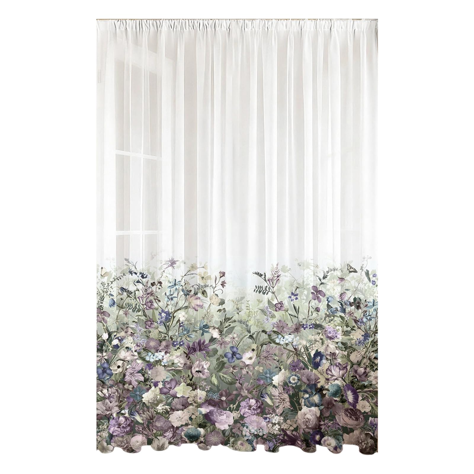 Qusinfc Nature Floral Window Drape Polyester Fabric Home Decor Room Darkening Polyester Window Voile Panel