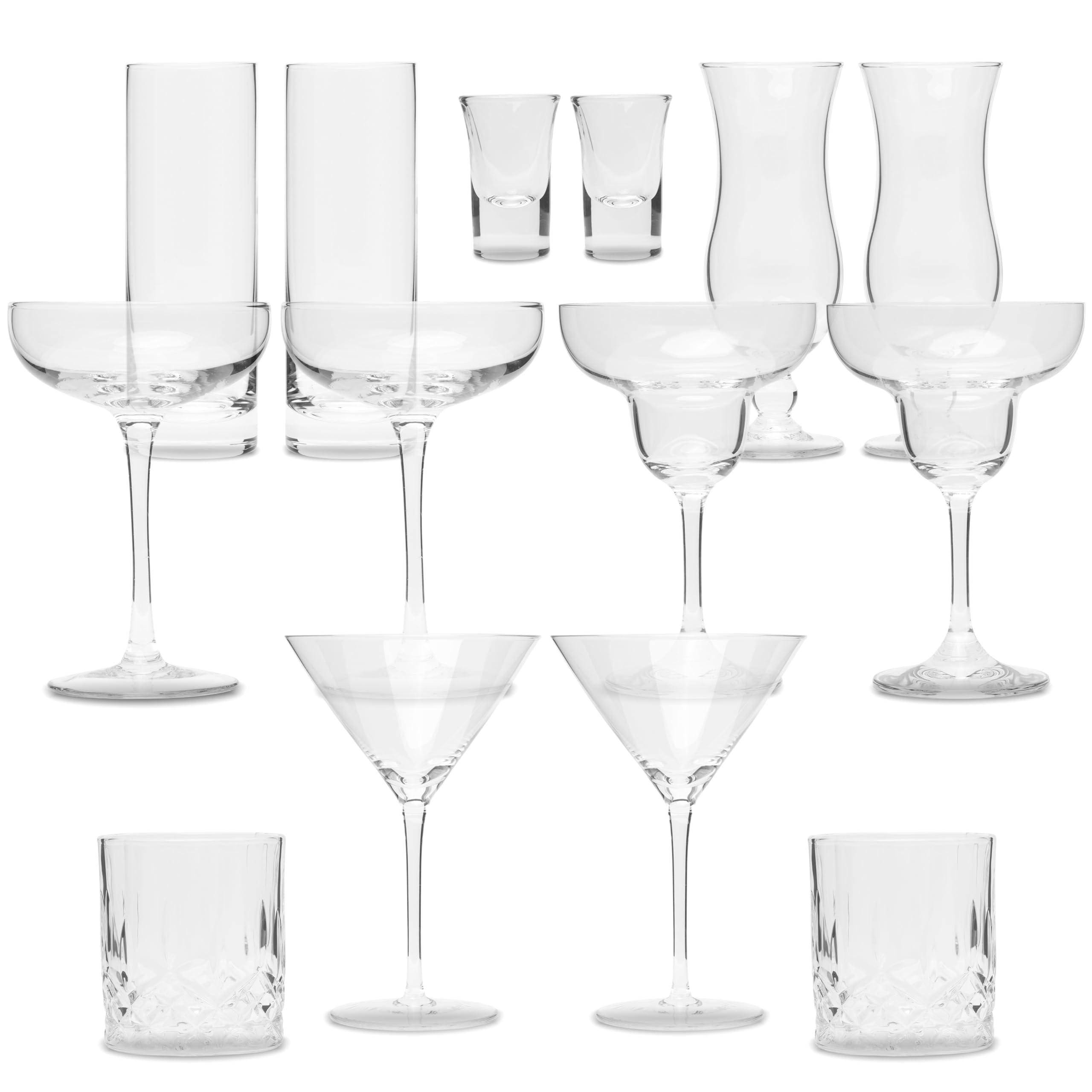 Cocktail Gläser Set 14-teiliges Set mit verschiedenen Gläsern | Hochwertig und langlebig | Spülmaschinenfest und vielseitig einsetzbar | Ideal für Zuhause und Gastronomie
