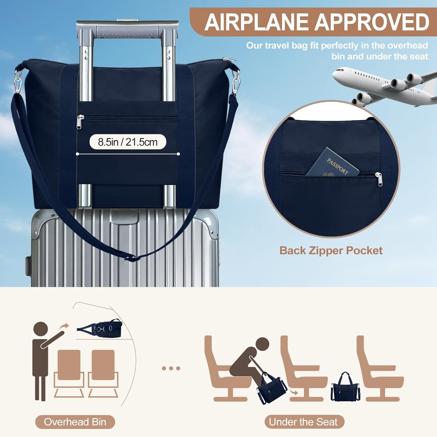 Small Travel Gym Duffel Bag for Women, Waterproof Nylon Weekender Overnight Bag Personal Item Carry on Bags for Airplanes Hospital Sports Fitness Dance Mommy Tote