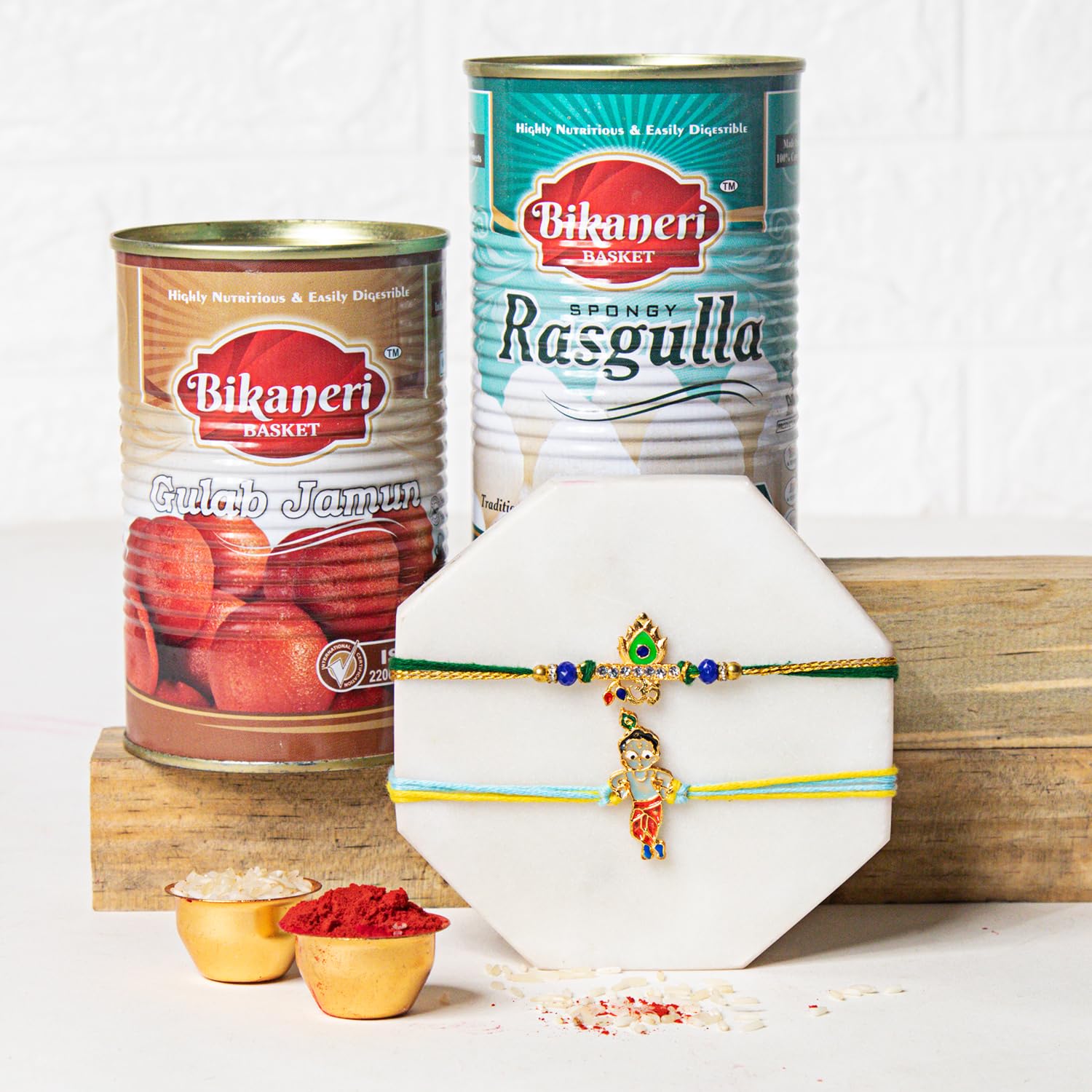 Kaameri Bazaar rakhi and sweets rakhi for brother combo with gift - Gulab Jamun and Rasgulla rakhi gift for brother rakhi and sweets for brother