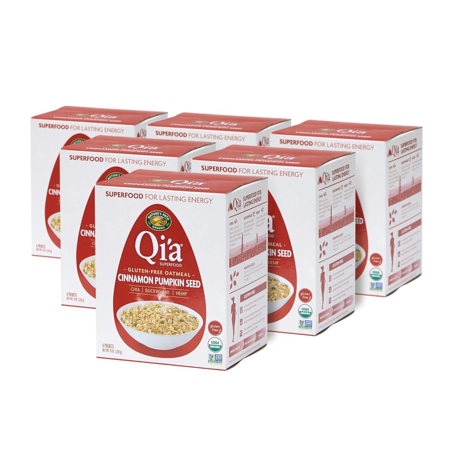 Nature's Path Organic Qi'a Cinnamon Pumpkin Seed Instant Oatmeal, 8 oz (Pack of 6), Gluten Free, Non-GMO