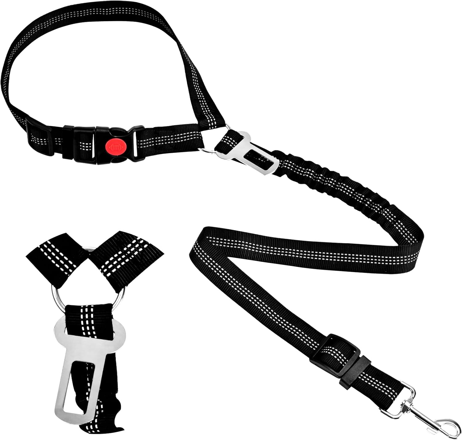 Adjustable Dog Car Seat Belt with Elastic Bungee & Reflective Safety Tether Adjustable Dog Car Seat Belt with Elastic Bungee & Reflective Safety Tether