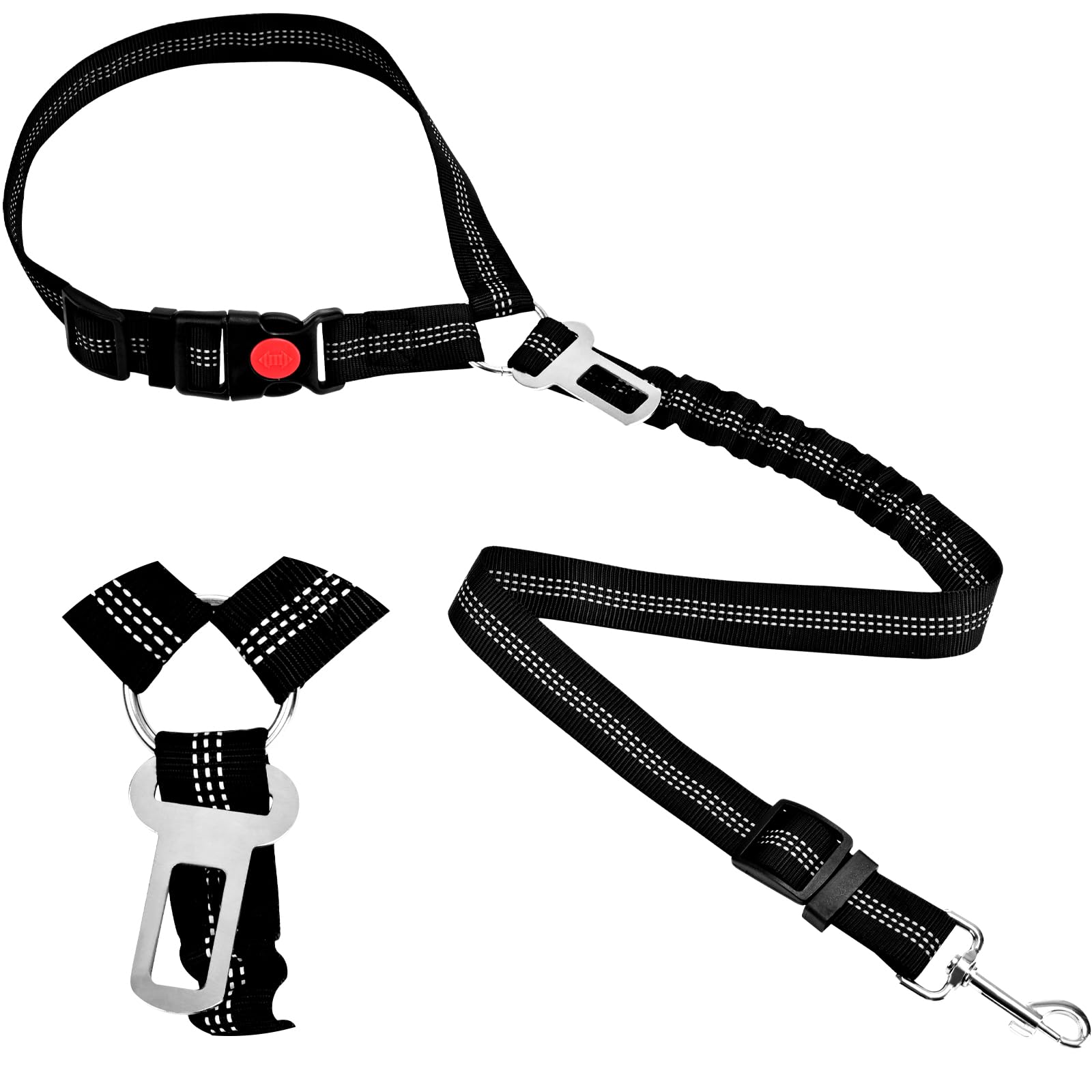 Headrest Dog Car Safety Seat Belt-Easy to Use, Dog Seat Belt with Military-Grade, Seatbelt Adjustable - Car Leash with Elastic Bungee & Reflective Safety Tether(Black)