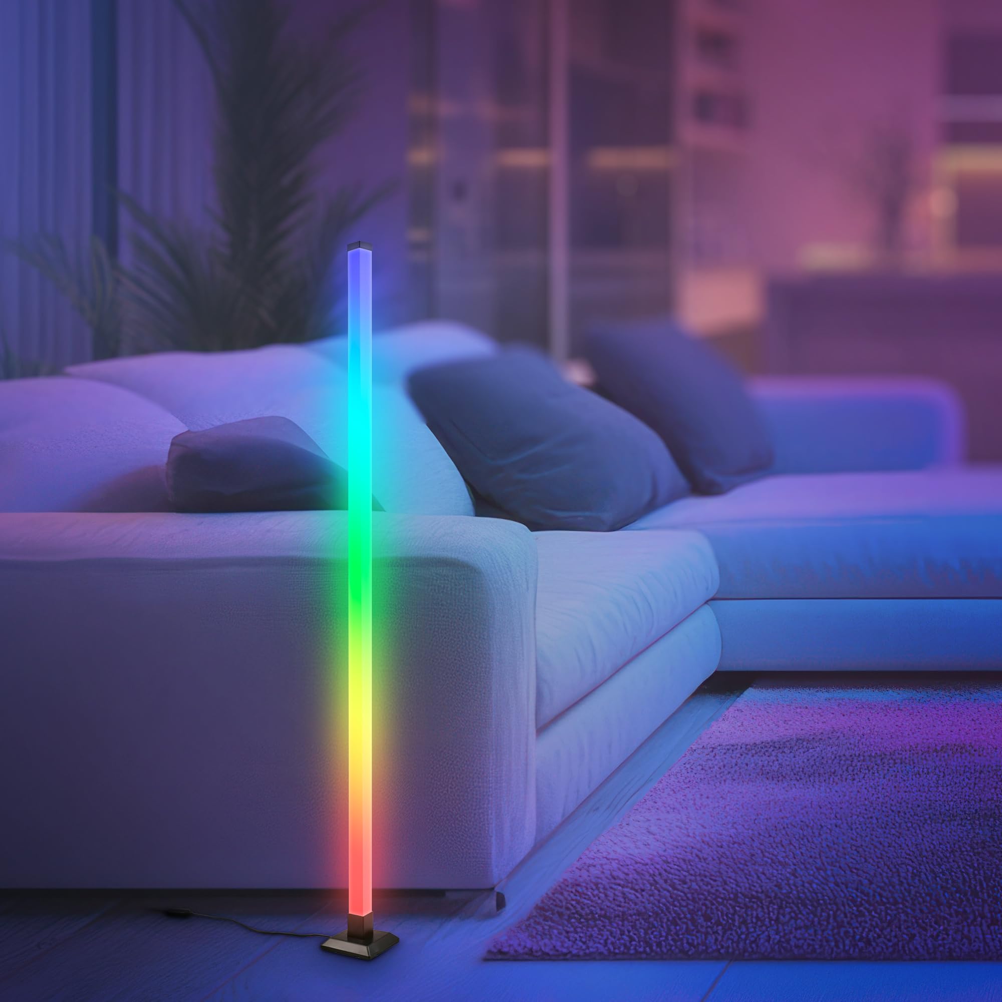BRILONER - Lampara de pie LED con mando a distancia, regulable, función de música, lampara pie, 150x12,5x12,5 cm, negro
