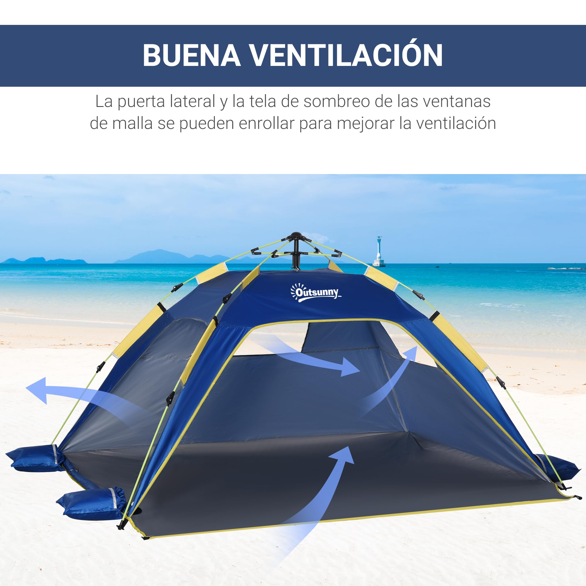 Outsunny Tienda de Playa Plegable, Carpa de Playa Pop-up para 1-2 Personas con Protección UV, Impermeable, Bolsa de Transporte, para Parque, Camping, 220x173x120 cm, Azul Oscuro