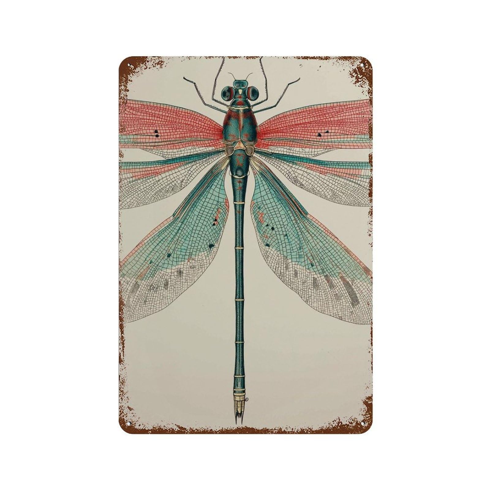 xiaoxiaoshen Dragonfly Insect Botanical Nature Entomology Pastel Wall Decor Art Metal Tin Poster Modern Home Decor Art Home Bar Shop Decorations Vintage Sign 30x20cm