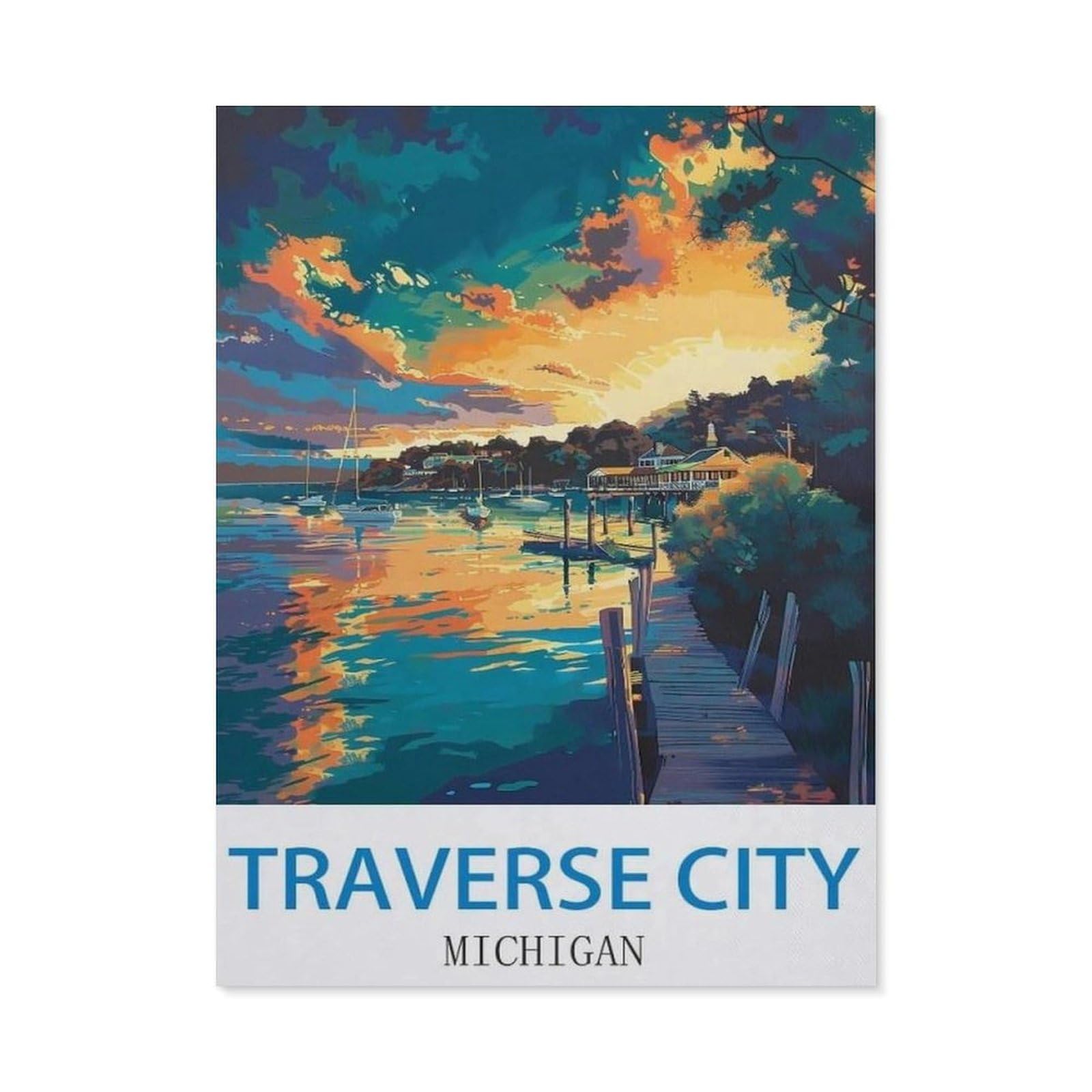 Beayodkp （50 X 60 Cm/19.68 X 23.62 Inches） Diamond Painting Kits For Adults And Kids，Traverse City Michigan，Full Drill Round Rhinestone Paint With Diamonds-Ci20