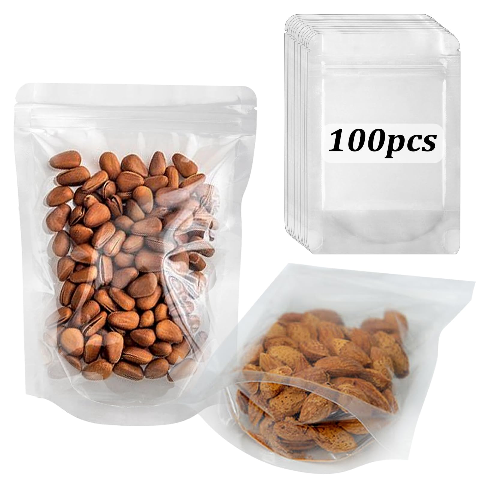 Resealable Bags for Small Business,100PCS Clear Mylar Bags for Food Storage,6.3" x 9.5"Stand Up Zip Lock Pouch Bags for Packaging Cookie,Snack,Spice,