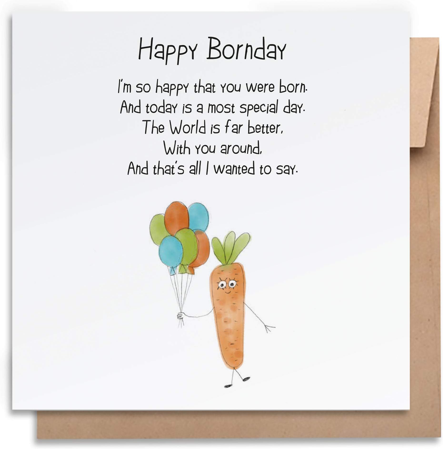 Jolly Good Birthday Card - Happy Bornday, with funny rhyme, printed on