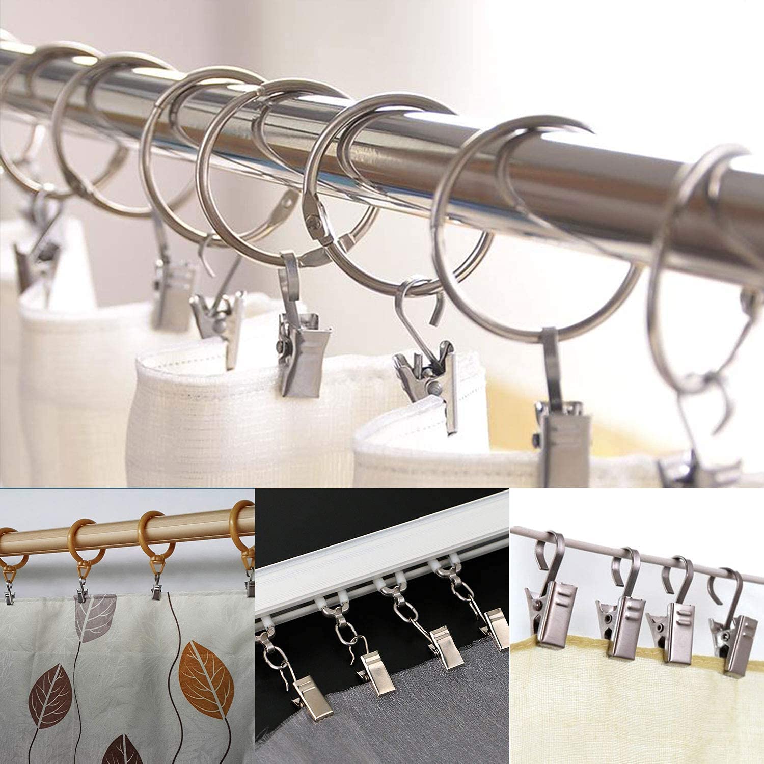 Clips de rideau en acier inoxydable, 20 pièces, avec crochet, robustes et durables, accessoires de décoration pour rideaux de fenêtre de maison  15