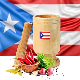 Puerto Rico Tall Size Wood Mortar & Pestle – Authentic Pilon for Boricua Style Cooking | Traditional Puerto Rican Kitchen Tool