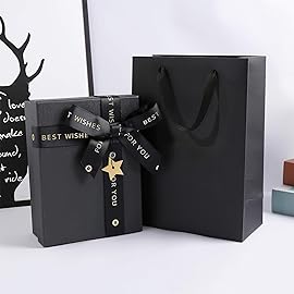 SHIPKEY 10 Pack Black Gift Bags, Medium Paper Bags with Black Tissue Paper, 8x4x11 Inches Paper Bags for Holidays (20x10x28 cm)