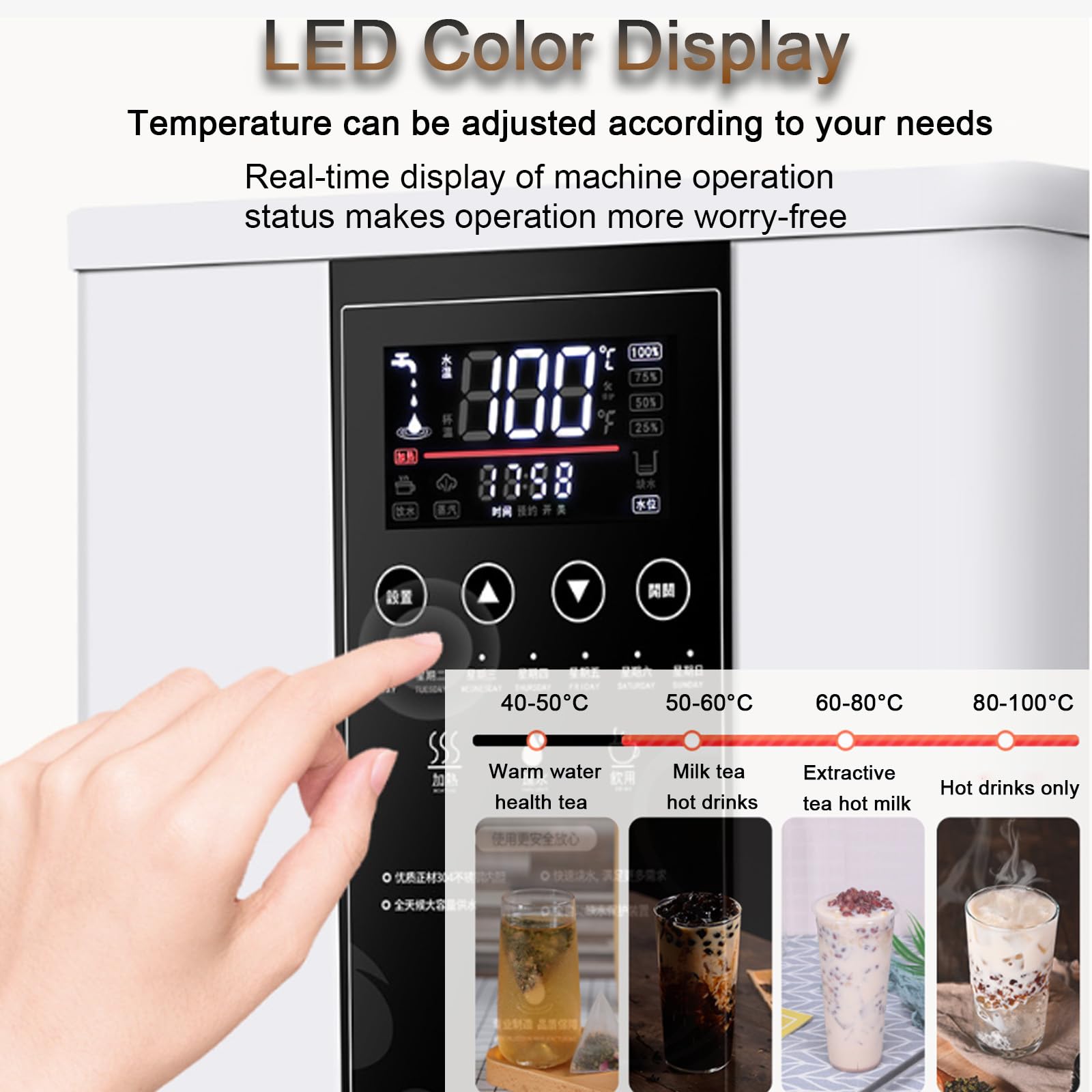 Distributore di acqua calda commerciale 25L Acciaio inossidabile, 3002 ad alta uscita, controllo LCD del temperaggio del touchscreen per gli uffici del caffè, il riscaldamento a strati impedisce il ri