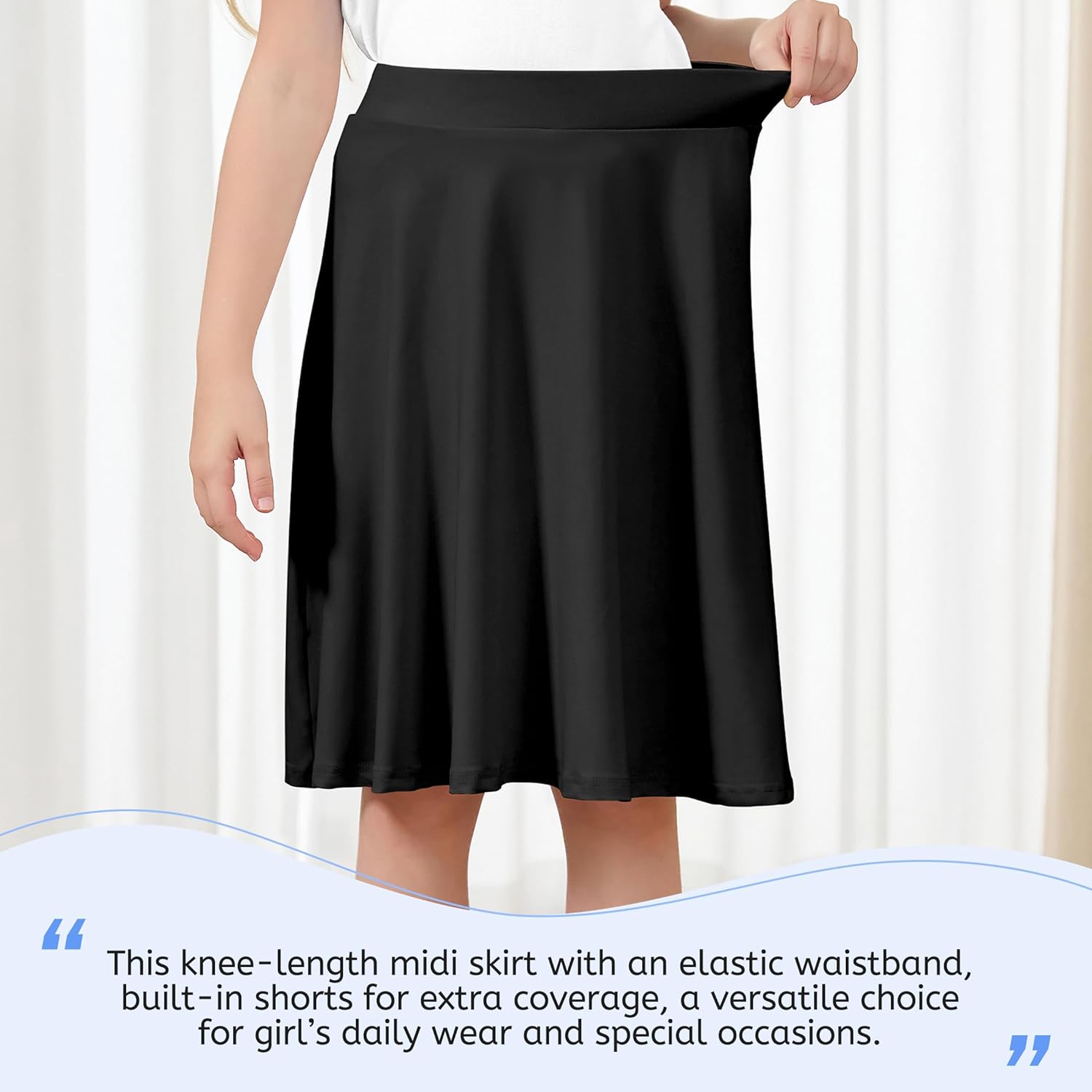 Girls Skorts with Built-in Shorts Athletic Skorts for Girls A Line Knee Length Uniform Skirt Size 6-14 for School Sports Black 12 Years - Image 6