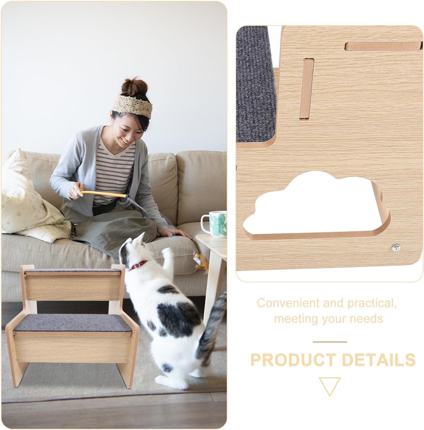 Luxshiny 2-Step Wooden Dog Stairs Pet Bed Steps Non-Slip Portable Pet Ramp for Small Dogs and Cats Indoor Use