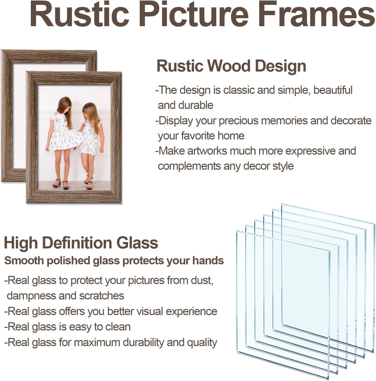 5x7 Picture Frames Rustic with High Definition Glass, Distressed Wood Pattern Picture Frame for Tabletop Display and Wall Mounting, Home Decorative Photo Frames, Set of 6