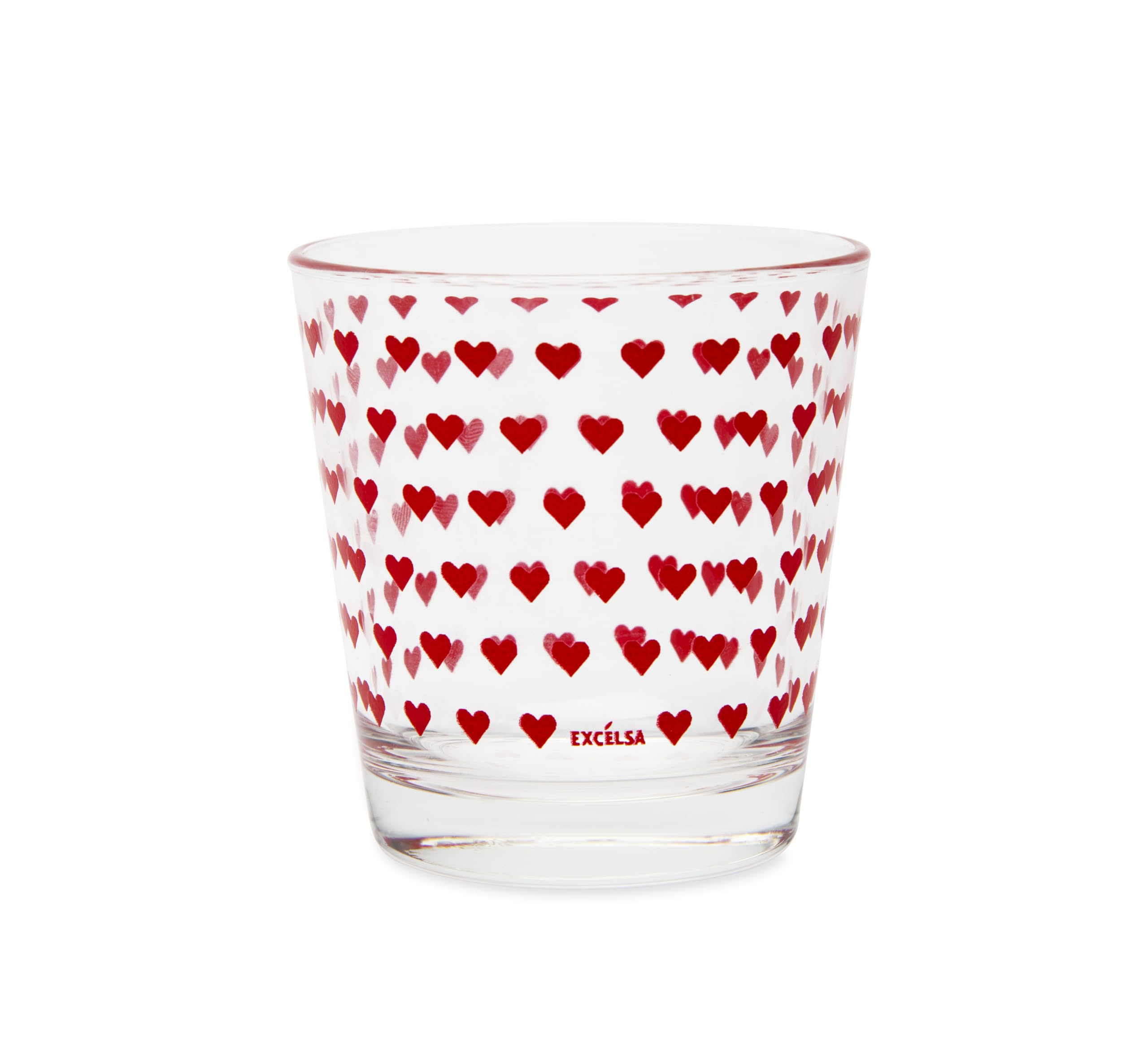 Excelsa Enjoy Set 6 Bicchieri in Vetro con Decorazione Cuori Rossi, Trasparenti