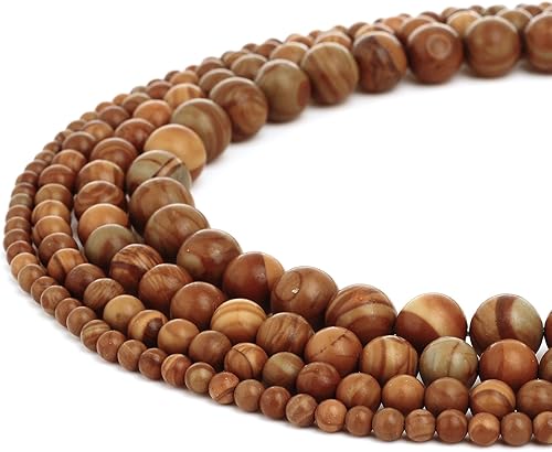 Miniatura 4 de RUBYCA Caja organizadora de cuentas sueltas redondas de jaspe de grano de madera natural, caja organizadora de joyas, mezcla de tamaños