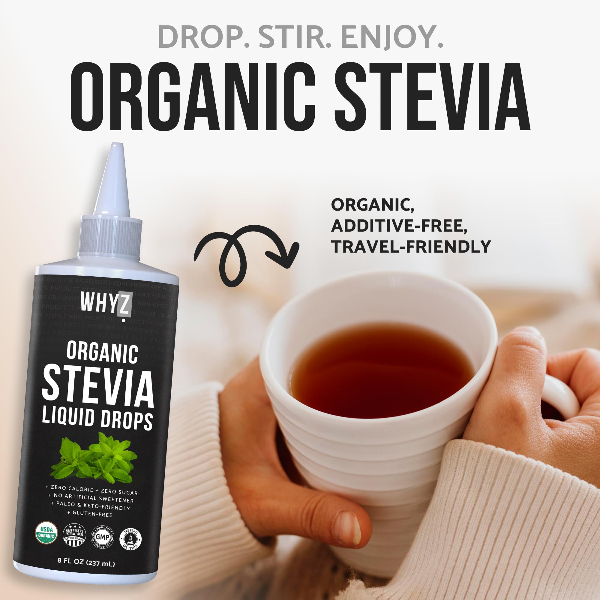 Organic Stevia Liquid Drops Pure Liquid Stevia Extract, Zero Calorie Sweetener for Coffee, Tea & Baking Keto Friendly Sweetener Drops, 8 fl oz, 1,823 Servings — Amazon image 5
