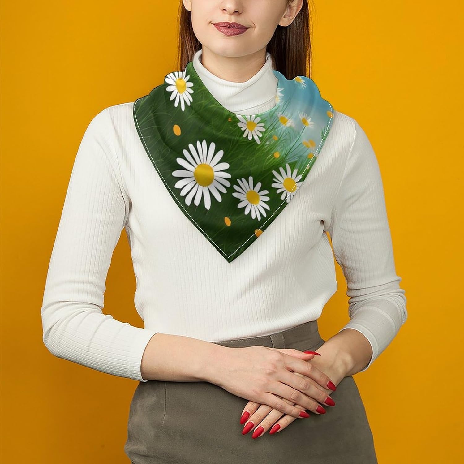 Spring Daisy Flowers Fashion Bandanas for Women, Square Scarf image 5
