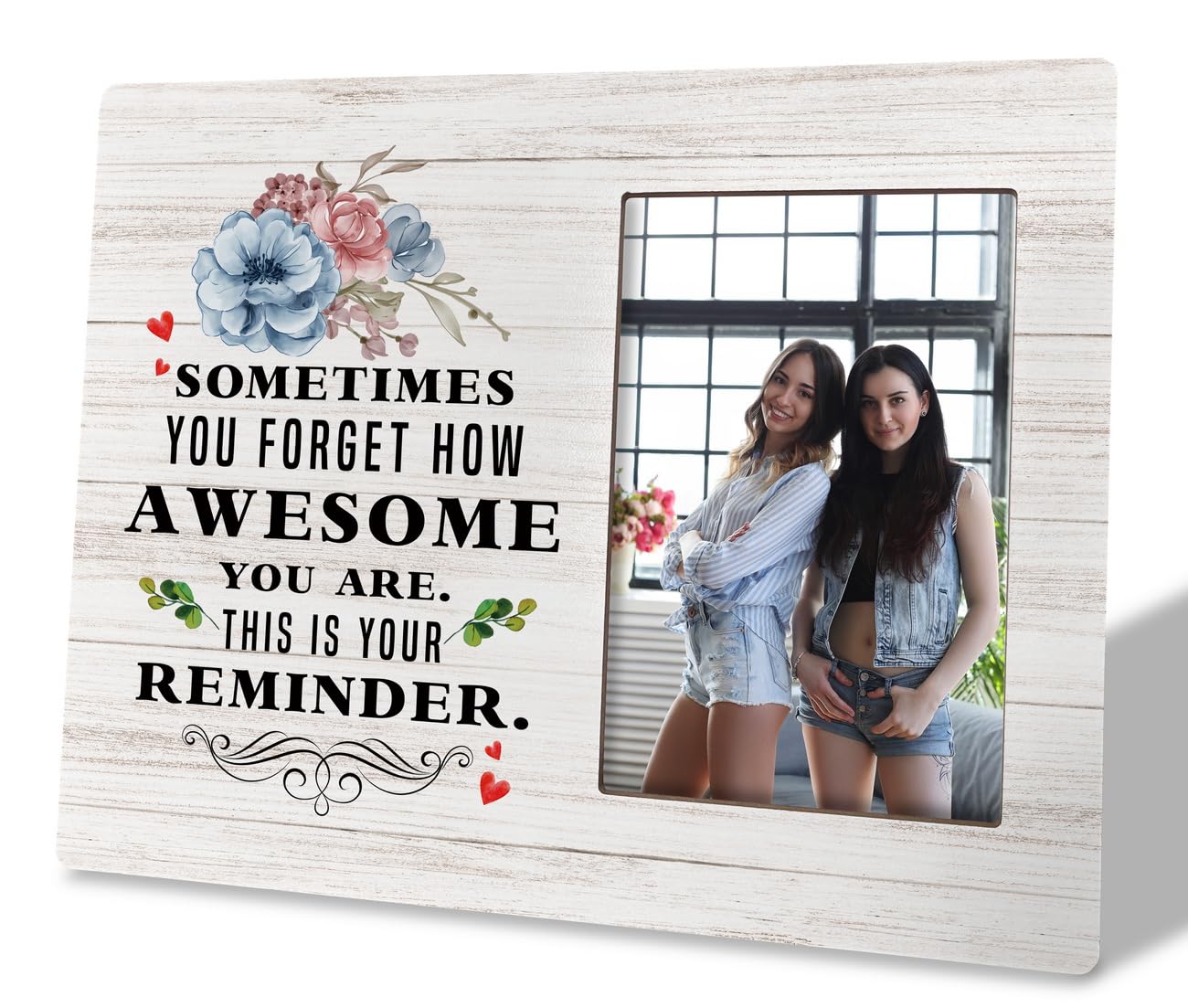HiLus Motivational Gift, Wooden Picture Frame Gift, Picture Frame Decor Sign, Gift for Women Friend Coworker Teacher Family, Best Friend Gift for Birthday, Sometimes You Forget How Awesome You Are