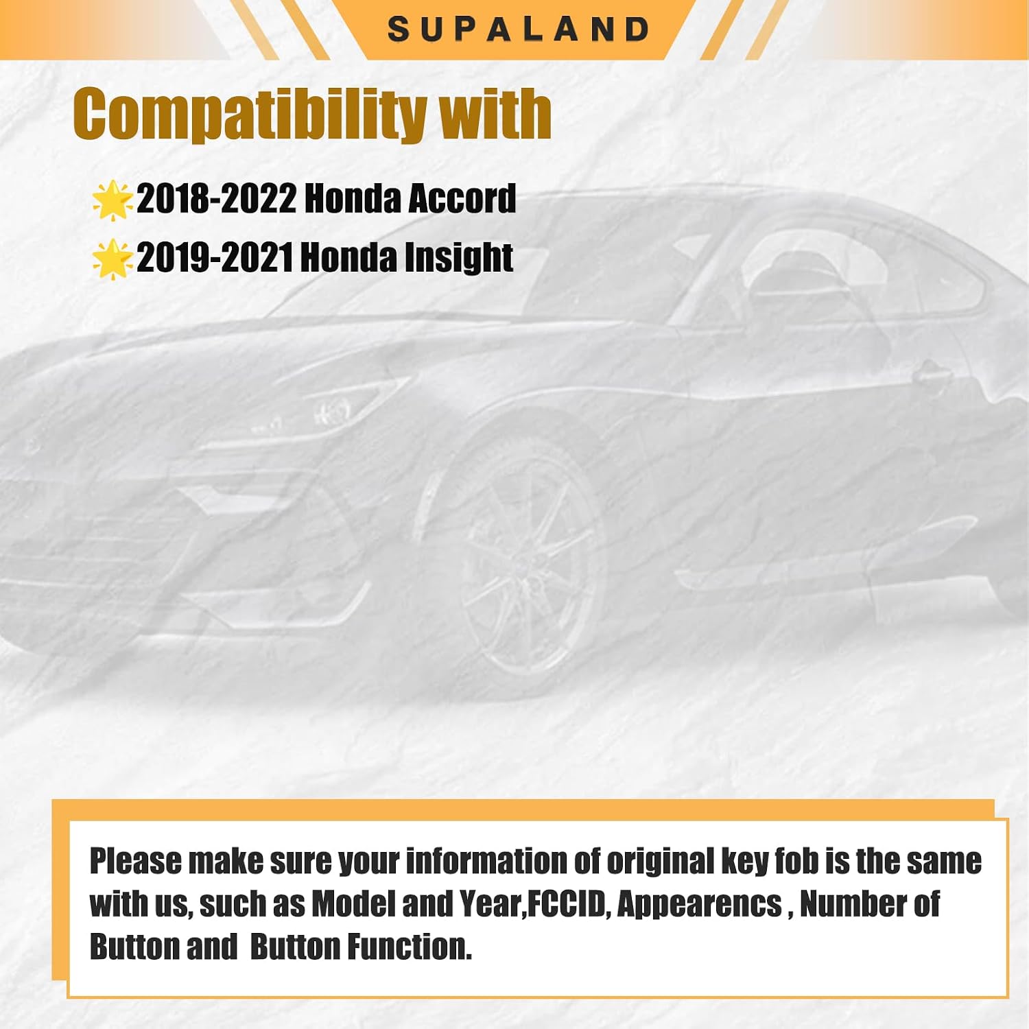 SUPALAND Smart Key Fob Keyless Entry Fits for Honda Accord Insight 2018-2022 (FCC ID:CWTWB1G0090 P/N:72147-TVA-A01) Remote Control Key Replacement 5 Button image 3