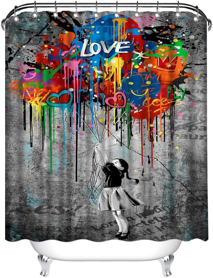 Graffiti Shower Curtain Banksy Teens Girls Colorful Bathroom Waterproof Curtain 72 x 72 inches