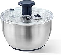CAROTE 6.4QT Stainless Steel Salad Spinner - Large Lettuce Dryer, Fruit Veggie Washer with Non-Slip Base & One-Hand Brake