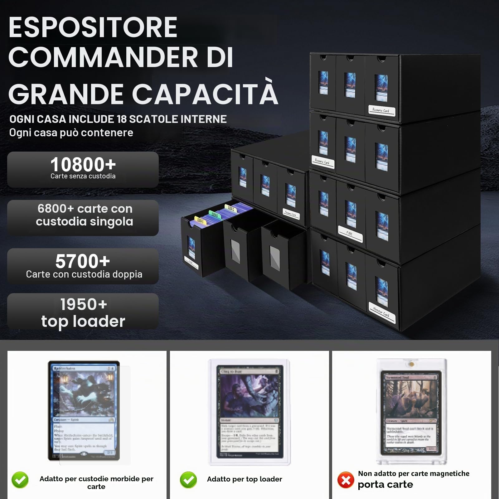Deck Box per 10800+ Carte, Scatola Porta Carte per MTG con 72 Separatori, Porta Deck con Etichette, Trading Card Box Assemblaggio Libero, per TCG PTCG Yugioh e Carte Sportive