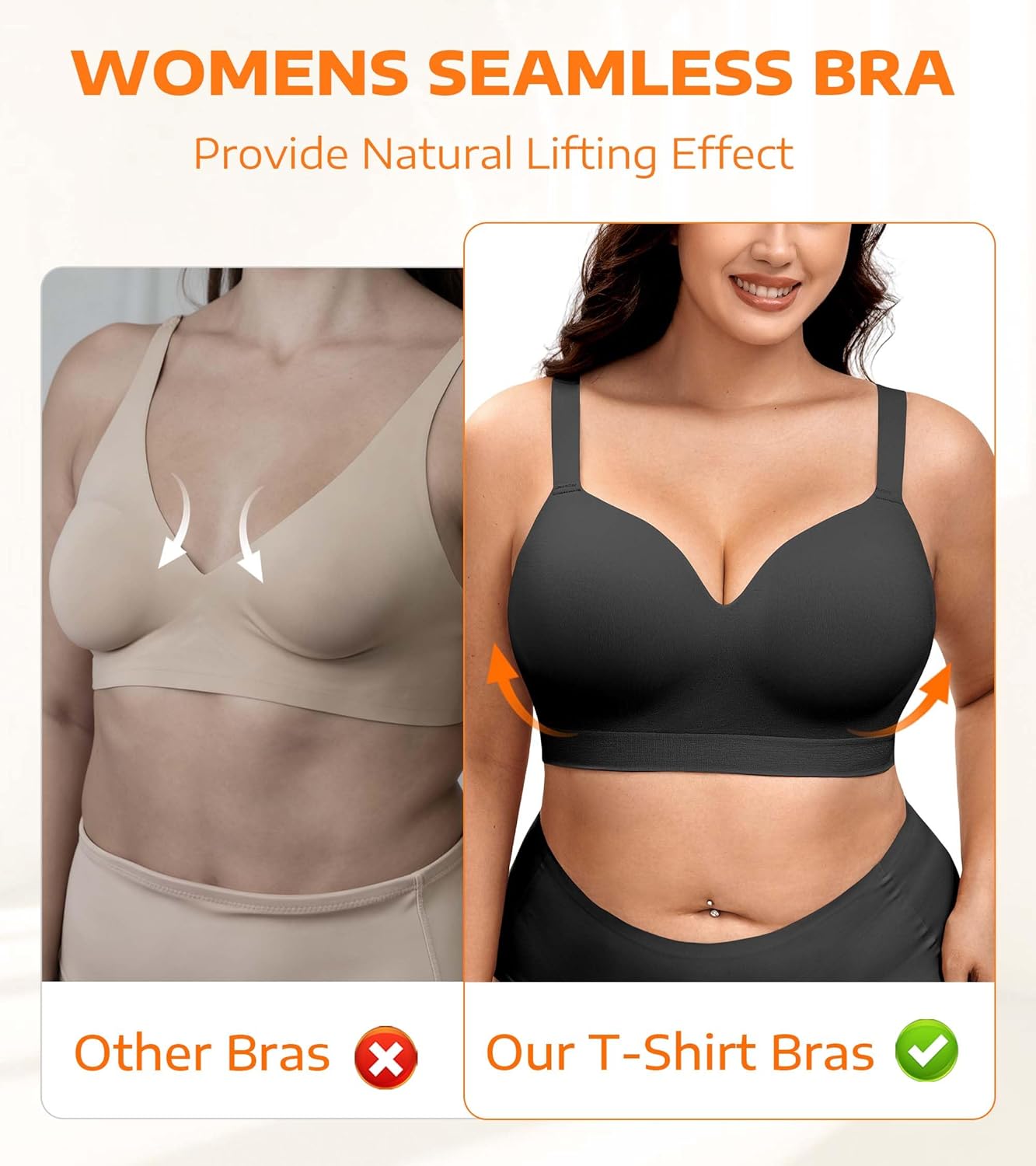 Wireless Bras for Women Plus Size Full Coverage No Underwire Comfortable Bra Full Support Lift Seamless Bralette Tshirt Bras Black XX-Large - Image 6