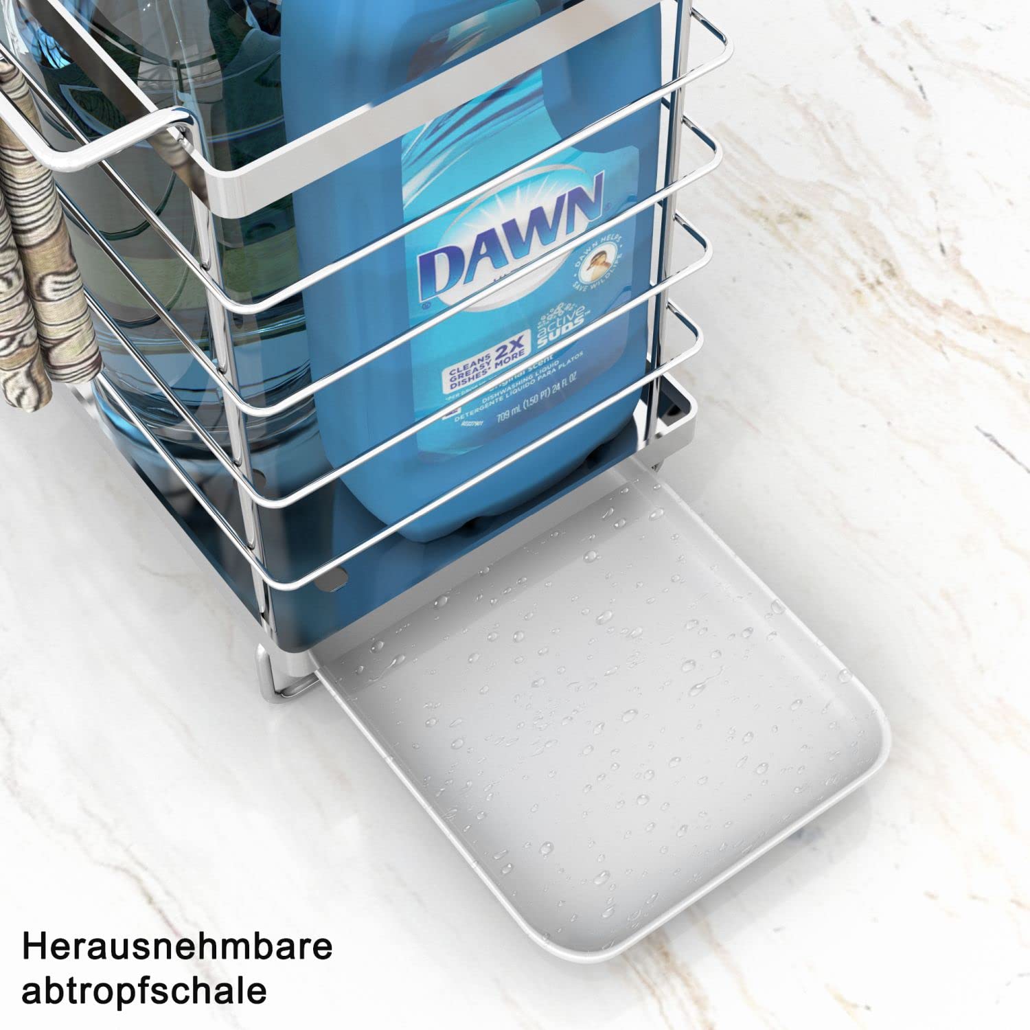 Vassoio Portaoggetti Per Lavello In Acciaio Inox - Cestello Organizer Per Spugne E Detersivi, Argento 21,5x15,5x17 Cm - 4