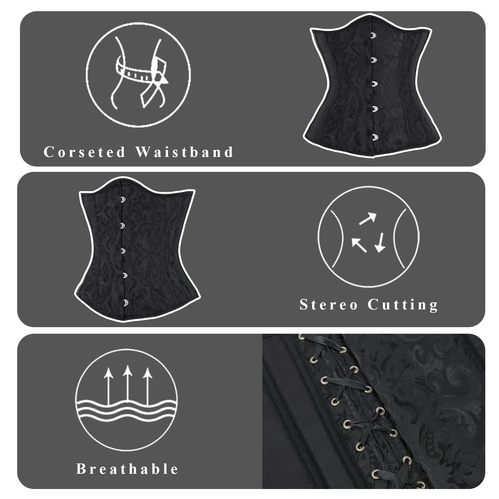 Corset à lacets en satin sous la poitrine pour femme, serre-taille sous la poitrine, haut gainant, buste