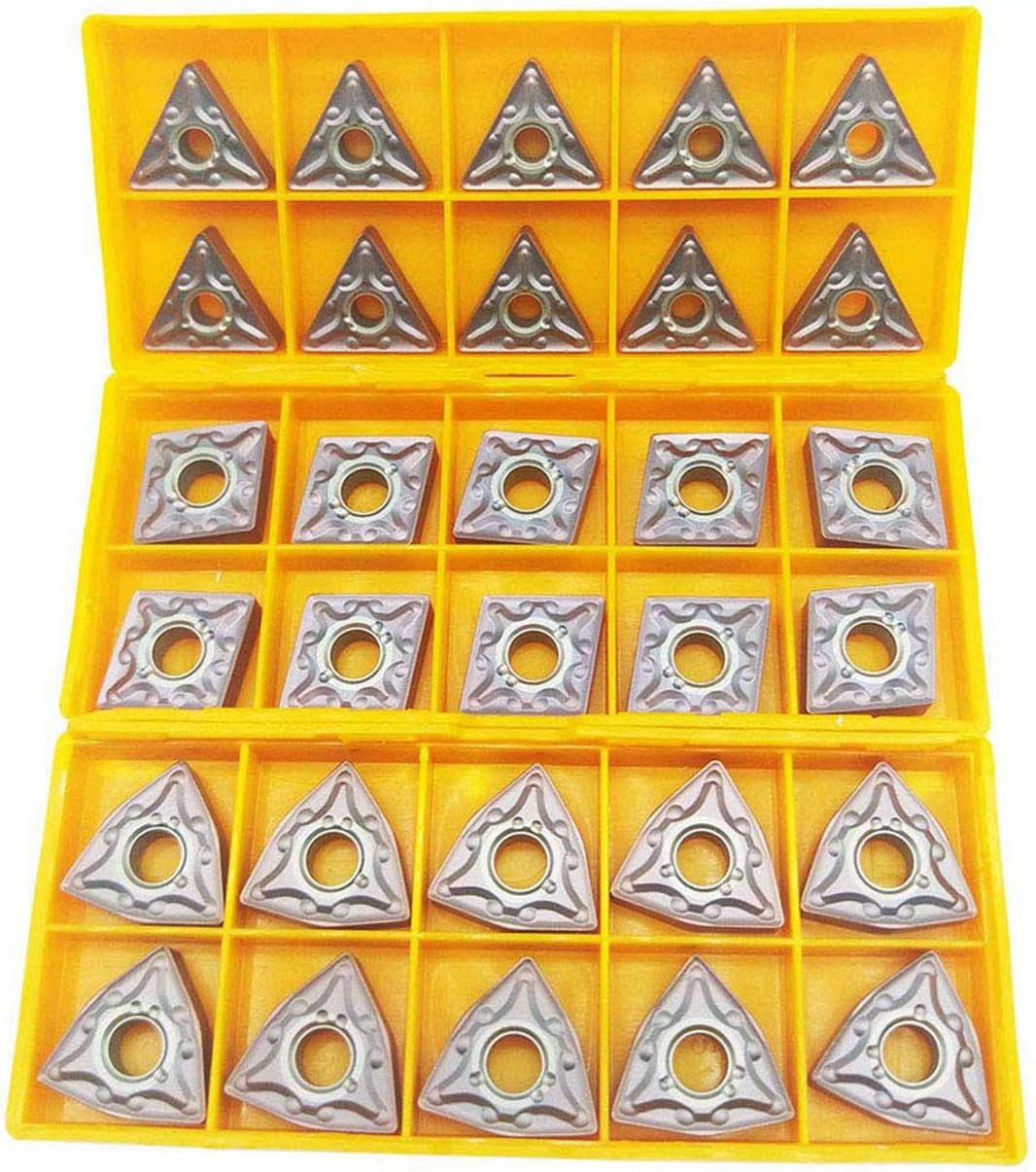 30PCS CNMG 432 + WNMG 432 + TNMG 332 Indexable Solid Carbide Turning Insert Cutting Blade, CNC Lathe Indexable Turning Insert Blade for Roughing of Stainless Steel and Cast Iron