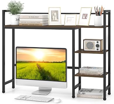 Tangkula 4-Tier Desktop Bookshelf, 38.5" Dorm Desk Hutch, Rustic Brown