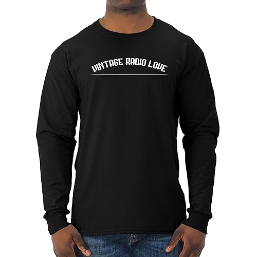Vintage Retro Radio Fan Gift, Ideal Birthday Present From Grandpa - Radio Microphone Illustration and Muticolor Multi Size Black Long Sleeve T-shirt