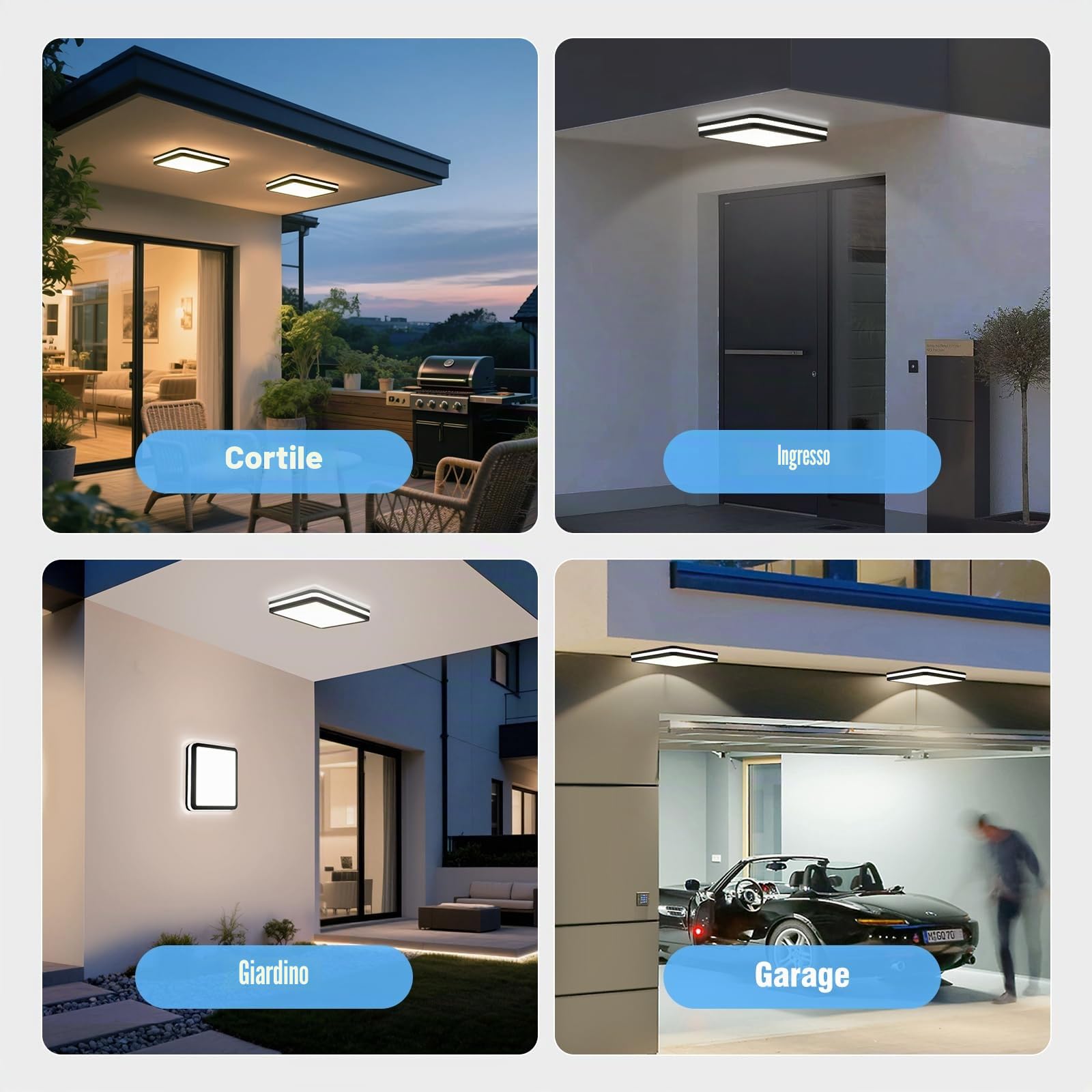 LEZOE Plafoniera LED con sensore di movimento IP65 impermeabile, 30W 4500lm 150(Lm/W) lampada da soffitto con sensore 3000K/4000K/6500K Ideale per bagno, garage, corridoio, balcone 26x26x6cm Grigio