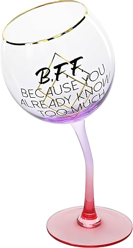 Miniatura 2 de B.F.F. Because You Already Know Too Much - Copa de vino con tallo único color morado degradado y dorado de 11 onzas