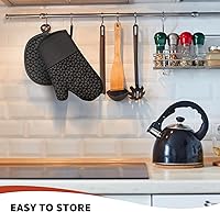 Vista 6 de Manoplas de horno y soportes para ollas, juego de guantes de horno resistentes al calor de 500 ℉, guantes de horno de silicona, agarre texturizado