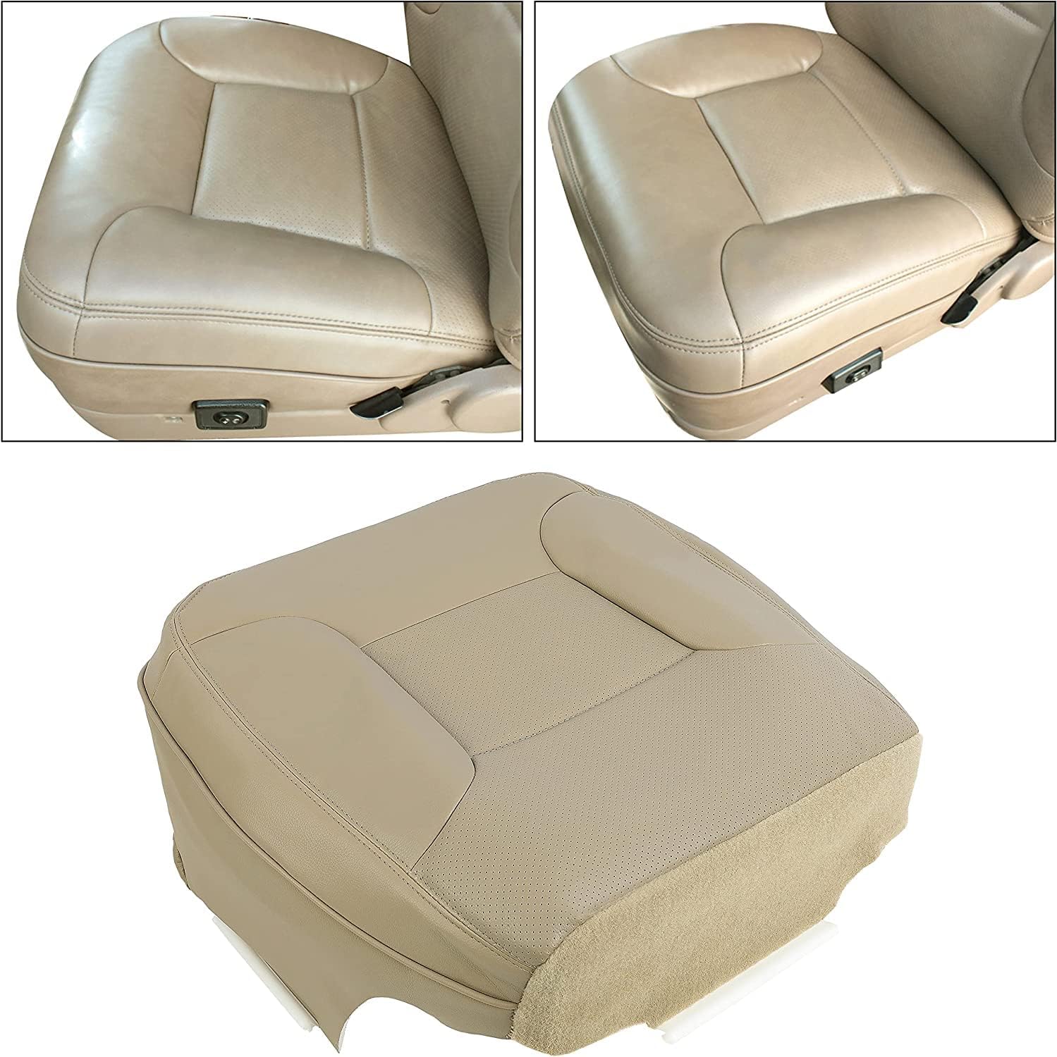 ECOTRIC Synthetic Leather Seat Cover Compatible with 1992-1996 Ford Bronco - Med Mocha Tan (Driver Bottom Side+Passenger Bottom Side)